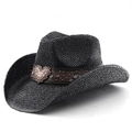 Black woven straw cowboy hat featuring a rhinestone heart buckle and vintage studded band - M (56-58cm) / Black