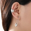 Silver paperclip earring and ear cuff set in minimalist polished metal for men and women - Safety Pin Earring Combination (X833) / 2 Pcs/Set / White Gold