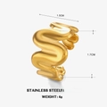 18K vergoldeter Edelstahl Wellenring mit 1,7 cm Höhe und 1,5 cm Breite Abmessungen - Wellenförmiger offener Ring / Gold