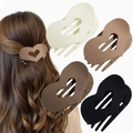 Matte heart hair clips in cream, beige, brown, and black shown on model and flat lay - 4pcs Matte Heart Claws