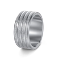 Silver 10mm wide matte titanium steel ring with three-stripe texture for men - US 7 / Silver