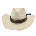 Western straw cowboy hat with pink gradient edges and a metallic bull skull ornament - Pink (Bull Head Decor)