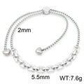 Adjustable silver tone steel bracelet with box chain links and heart pendant charm - Silver Box Chain with Heart Pendant (KB189686-Z)