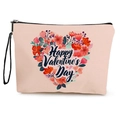 Borsa cosmetica rosa in tela con cuore floreale e scritta Happy Valentine's Day - Stile Cuore in Fiore Happy Valentine's Day (Stile 3)
