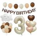 Cream and brown balloon arch kit with number 3, cloud shape and heart foil balloons - Cream White Number Set 3