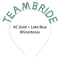 Diadema de fiesta oro KC con cristales azul lago y texto Team Bride para bodas - Dorado Cristal Azul Lago-TEAM BRIDE