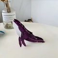 Macro view of purple marble whale hair claw clip with white striped belly design - Purple Whale