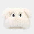 Detailed view of fluffy white plush cartoon monster hat with cute big eyes design - Beige