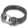 Vintage oxidized stainless steel lion head woven chain bracelet with antique silver finish - Antique Silver Lion Head (KB144416-KFC)