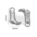 Vue détaillée des breloques bottes western argentées avec dimensions 21mm x 13mm pour bijoux - Style rétro S4 / Argent