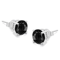 Classic round black zircon stud earrings for men with four-prong silver setting - 3mm Black Stone / Platinum