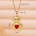 Gold plated teddy bear necklace with red heart zircon and 40cm adjustable chain - Gold Bear with Red Heart (2727)
