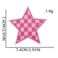 Macro shot of pink checkered star embroidery patch with 7.4cm measurement scale - Checkerboard Star Patch 5# (Pink & Light Pink)