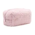 Pink Sherpa fleece travel toiletry bag with premium metal zipper and large capacity - Pink Plush