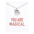 Detailed view of silver unicorn necklace with heart cutout on gift card with text - Unicorn White Card You Are Magical (YH6152) / Silver