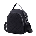 Black mini quilted nylon shoulder bag with silver zippers and multi-layer storage - Black