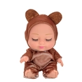 8 inch BJD sleeping baby doll in brown bear plush jumpsuit with closed eyes - 8 Inch Brown Bear