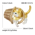 Lindo broche de gato esmaltado con borde dorado y esmalte blanco para suéteres y chaquetas - Amarillo