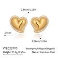 Detailed view of gold heart earrings with zircon inlay and product size specifications - Zircon Edge Heart (YYE023770)