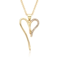 Close-up of a 18K gold plated hollow heart pendant with shimmering white zircon stones - Asymmetric Pave Rhinestone Heart (B058)