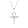Silver stainless steel necklace featuring an Egyptian Ankh cross with wings pendant - Silver (Pendant And Necklace Set)