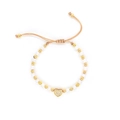 Bracelet multicouche en perles d'eau douce avec pendentif cœur doré et cordon tressé - Style Pendentif Cœur Perle d'Eau Douce