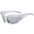 Y2K silver wing shaped sunglasses with grey mercury lenses for sports and fashion - Silver Frame Silver Mirror Lens