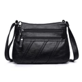 Classic black soft leather crossbody bag with multiple zippers and silver hardware - Style 7