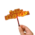 Golden Merry Christmas acrylic cake topper with reflective finish for party decor - Plaid Merry Christmas
