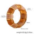 Elastic resin chunky bracelet with honey marble texture and 18k gold plated accents - Coffee