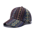 Detail of bohemian baseball cap featuring geometric weave and vibrant ethnic patterns - 56cm-60cm / Blue and Orange Diamond Stripe (D)