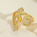 Irregular geometric open ring in 14K gold finish with marquise and square crystals - Square Zirconia Style (JZ0503-3)