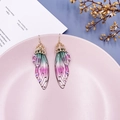 Elegant purple and green gradient butterfly wing earrings with gold edges and crystals - Green Pink Rhinestone-Gold