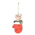 Colgante navideño de madera reno en guante rojo con cuenta blanca y cordón - Estilo de Guante de Reno