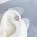 Pink heart and clear round zircon horseshoe earrings shown on a white silicone ear model - Heart Pink And White (Steel Color Bar)