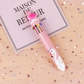 Pink multi-color ballpoint pen with flamingo topper and 10 retractable ink refills - Pink Flamingo