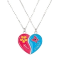 Colgantes de corazón en esmalte rosa y azul con grabado Best Friend y cadena plata - Estilo Flor Mariposa Rosa Azul (7952) / Blanco K/Plata