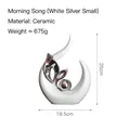 Modern minimalist white ceramic moon sculpture with silver plating accents in small size - White Silver (Vivid Small)