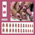 Lange Sarg-Press-on-Nägel-Set mit rosa Lilien-Farbverlauf und 24 Stück Nagelspitzen - Frühlingsblumen (Kleberstil)