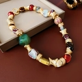 Detail of vintage ceramic floral necklace with gold-plated toggle clasp and colorful beads - 87# Necklace Flower Round Geometric Ceramic