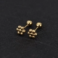 Macro shot of gold floral screw-back stud earrings with polished six-petal design - Flower / Gold