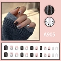 Set de uñas postizas cortas cuadradas con brillo negro y estrellas plateadas 24pz - Estilo Cielo Estrellado Negro Plata Brillo (A905 Con Pegamento)