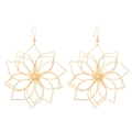 Vintage oversized hollow metal flower drop earrings in gold finish for women - Gold Flower Earrings (N-051)