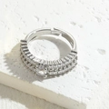 Glinsterende zilveren open ring met dubbele rij zirkoon en ovale centrale steen - Open ring / Zilveren Marquise Zirkonia