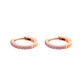 Rose gold stainless steel hoop earrings with channel-set lavender crystals - October Pink - Rose Gold