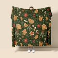 Detailed pattern of festive flannel blanket with gingerbread and reindeer icons - Style 26 (Christmas Green Patchwork)