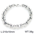 Men's stainless steel bone link bracelet with curved cutouts and lobster clasp, 210mm - Industrial Style All Silver (KB207226-Z)