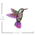 Colorful metal hummingbird wall decor with mosaic pattern, 13.5x12cm garden art piece - Purple