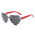 Chic heart-shaped sunglasses featuring black and white stripes with vibrant red temples - Blue White Stripe Frame Red Temple Polarized