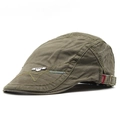 Army green cotton newsboy cap for men featuring a metal fashion badge and embroidery - Army Green